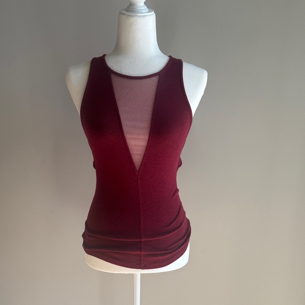 Free People Burgundy Mesh Insert Tank Top